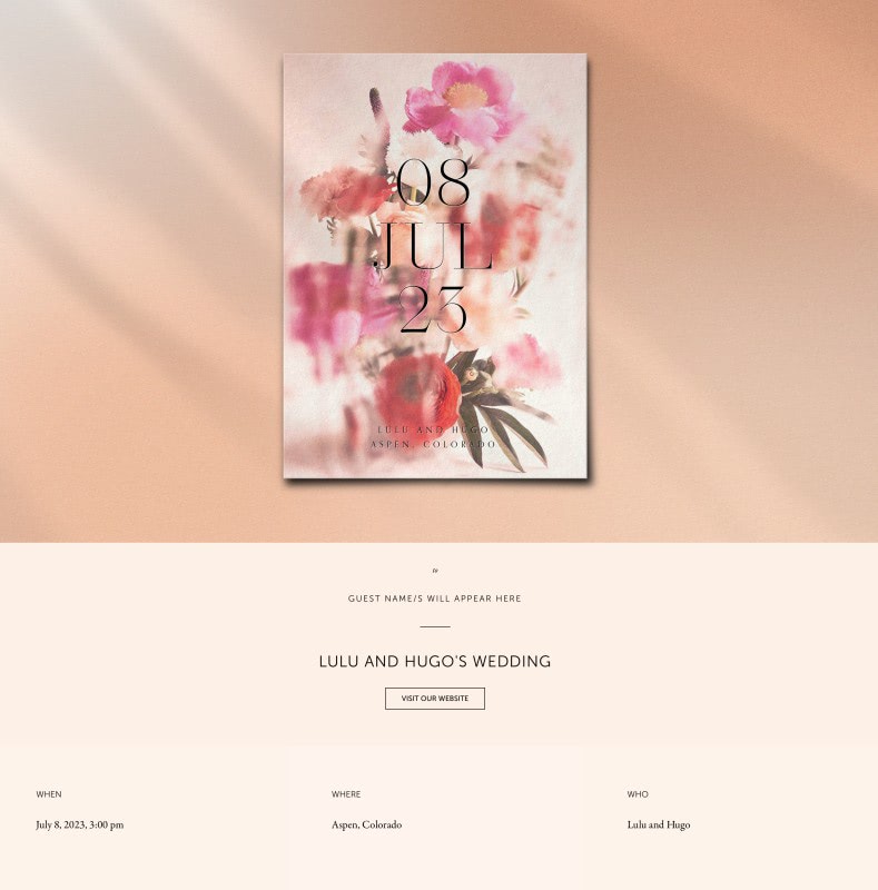 A pink, orange and green floral electronic Save the Date for a couple named Lulu and Hugo