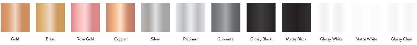 A palette showing swatches for different foils to use for printing