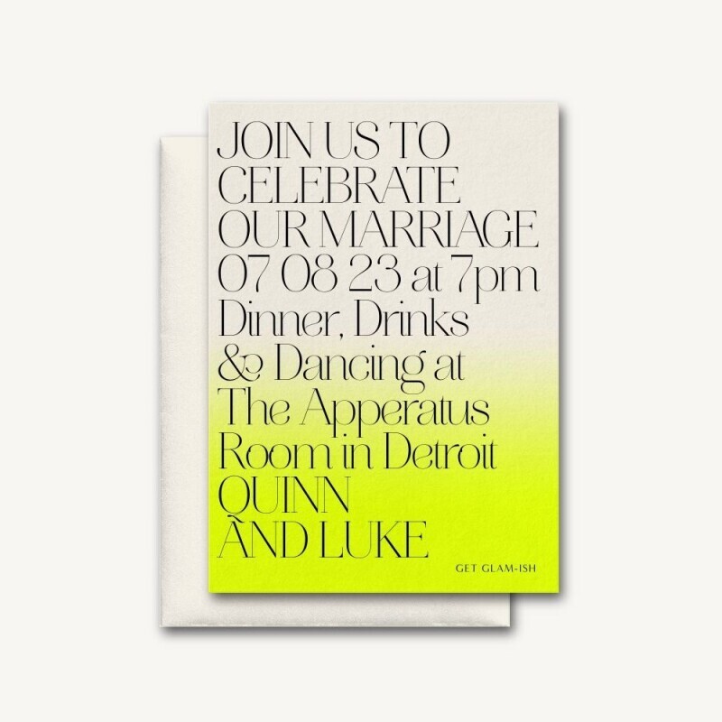 neon flat print wedding invitation